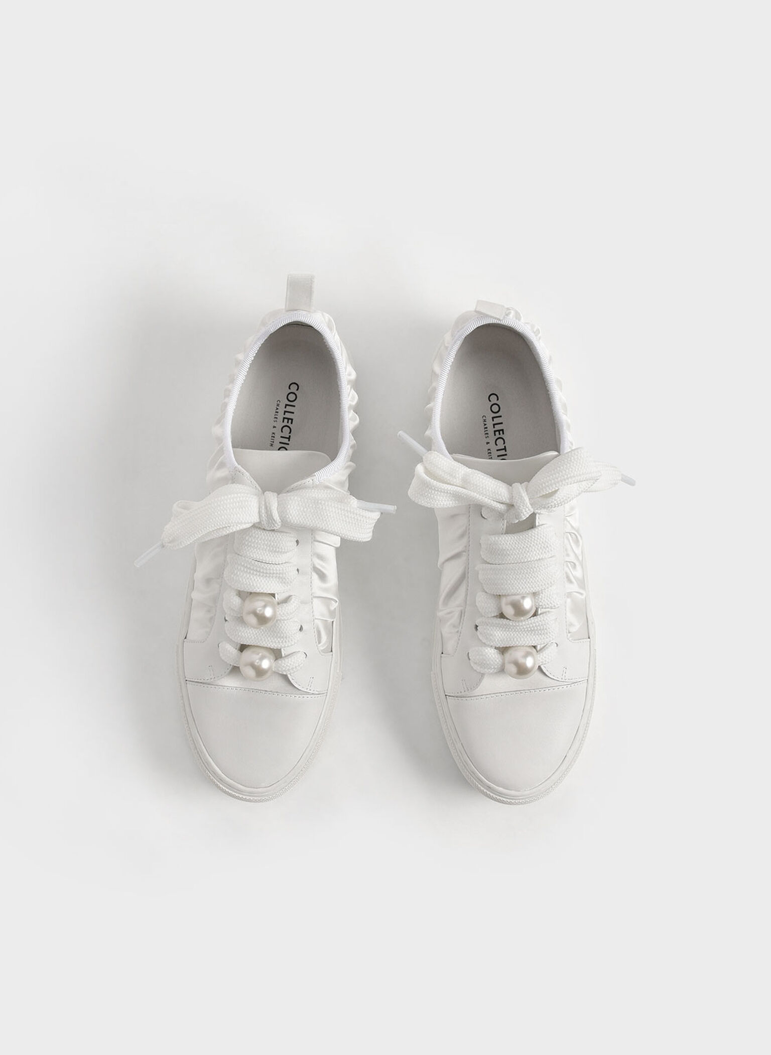 Blythe Leather & Satin Bead-Embellished Sneakers, White, hi-res