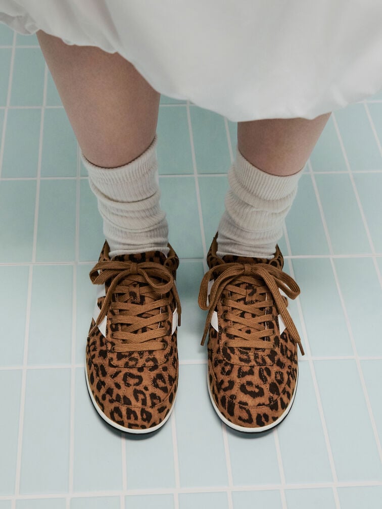 Faux Suede Leopard-Print Low-Top Sneakers, Animal Print Brown, hi-res