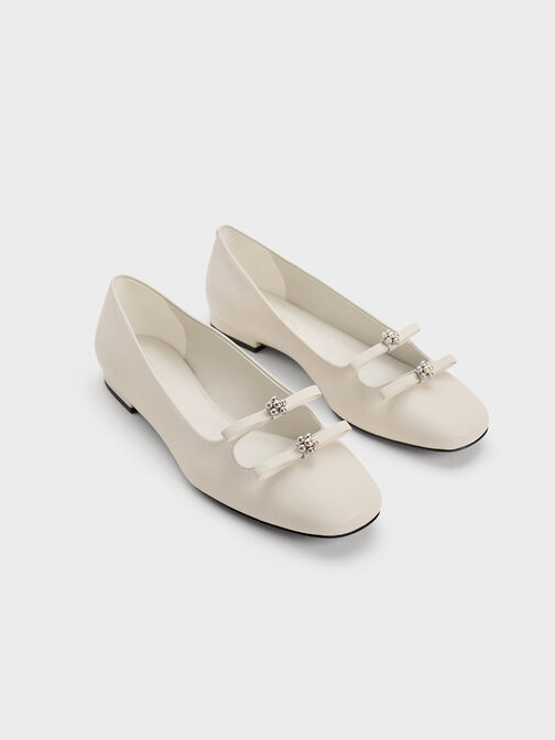 Floral Beaded Bow Ballerinas, Chalk, hi-res
