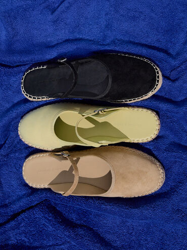 Faux Suede Slip-On Mary Jane Espadrilles, Black Textured, hi-res