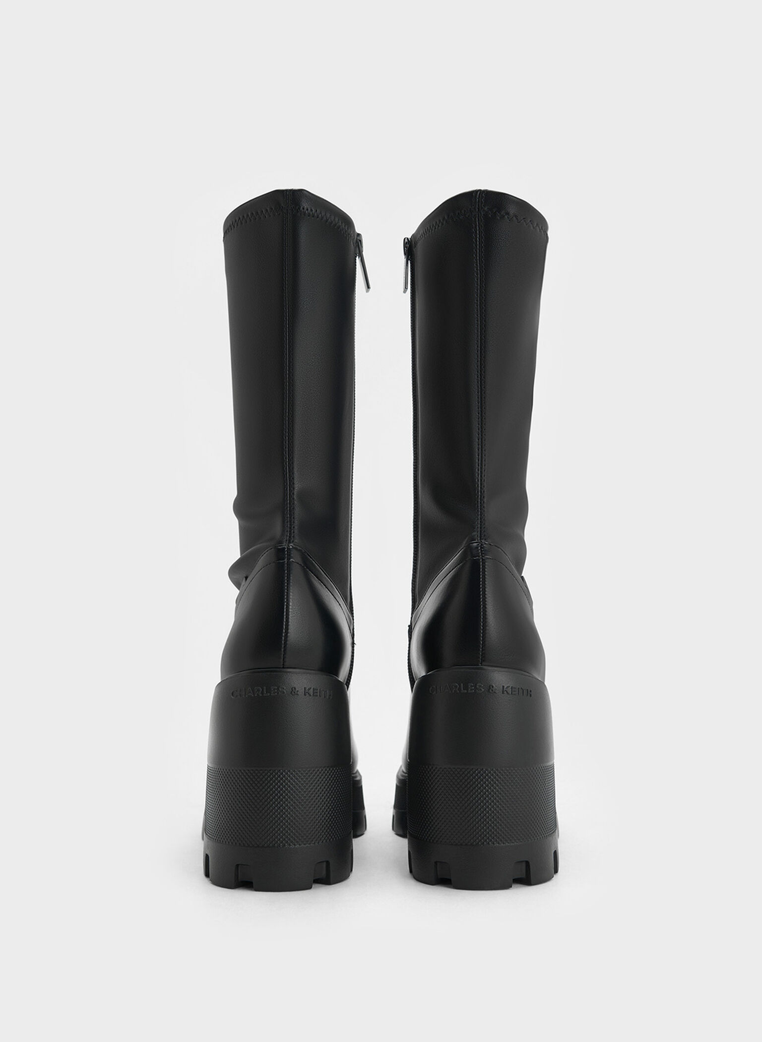 Side-Zip Platform Calf Boots, Black, hi-res