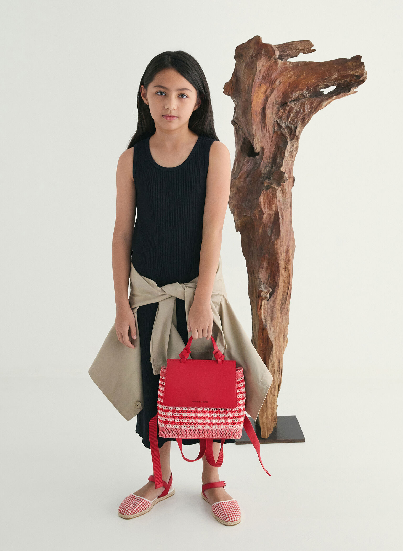 Girls' Ida Knitted Gingham Backpack, Gingham Red, hi-res