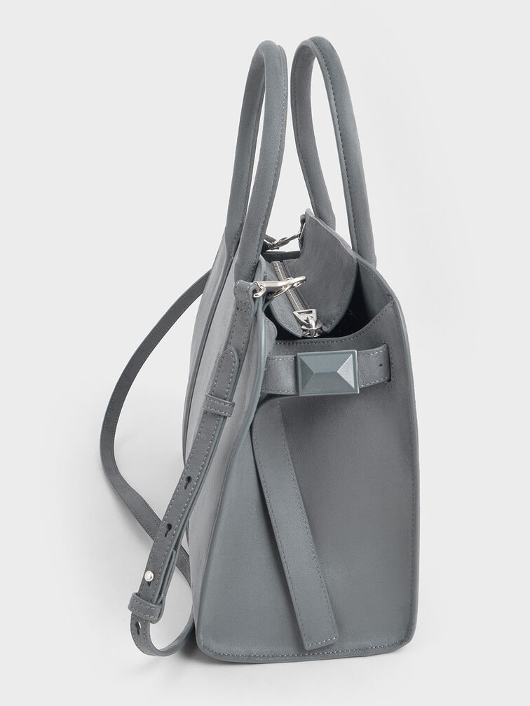 Axel Faux Suede Bowling Bag, Grey, hi-res