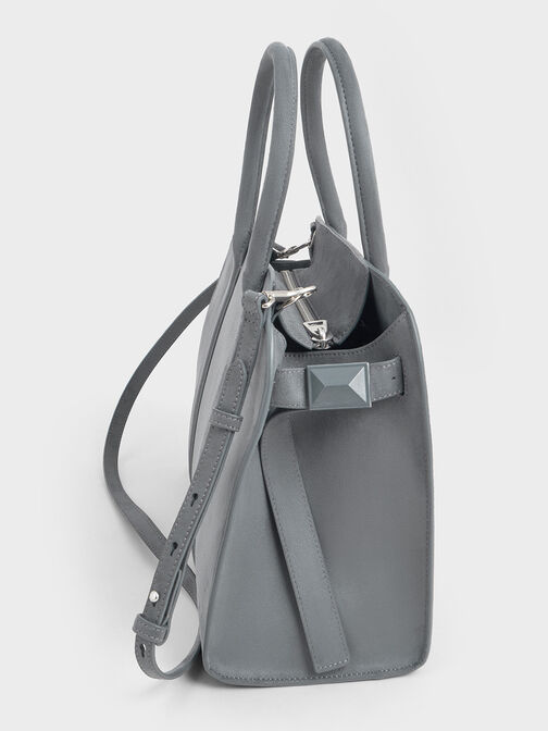 Axel Faux Suede Bowling Bag, Grey, hi-res
