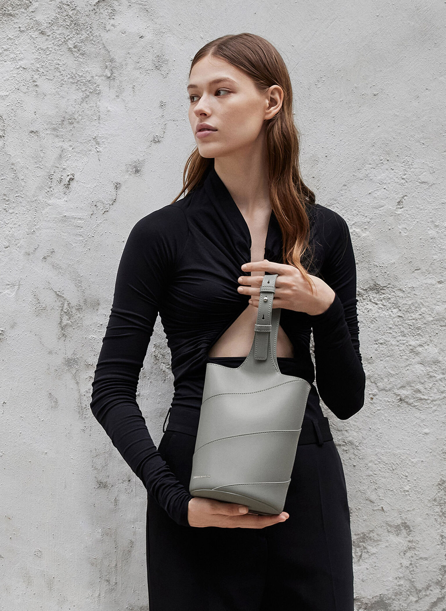 Trin Cylindrical Bucket Bag, Grey, hi-res