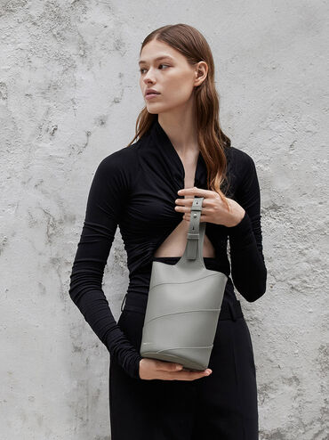 Trin Cylindrical Bucket Bag, Grey, hi-res