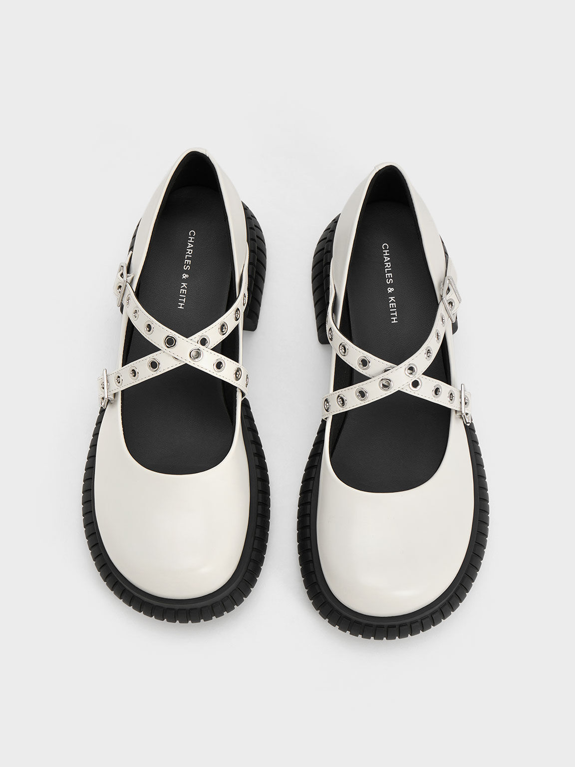 Grommet Strap Platform Mary Janes White