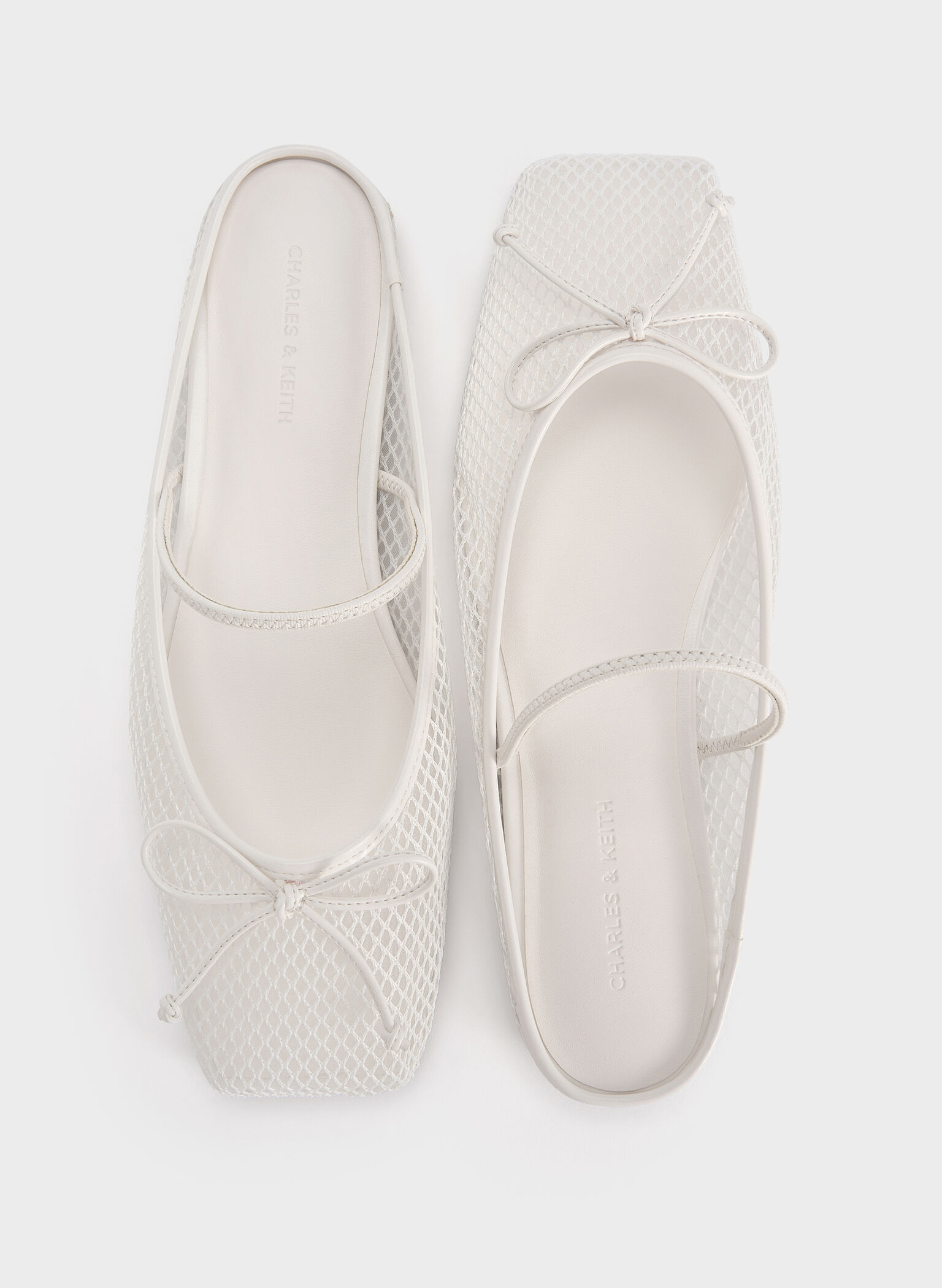 Mesh Bow Square-Toe Ballet Mules, White, hi-res