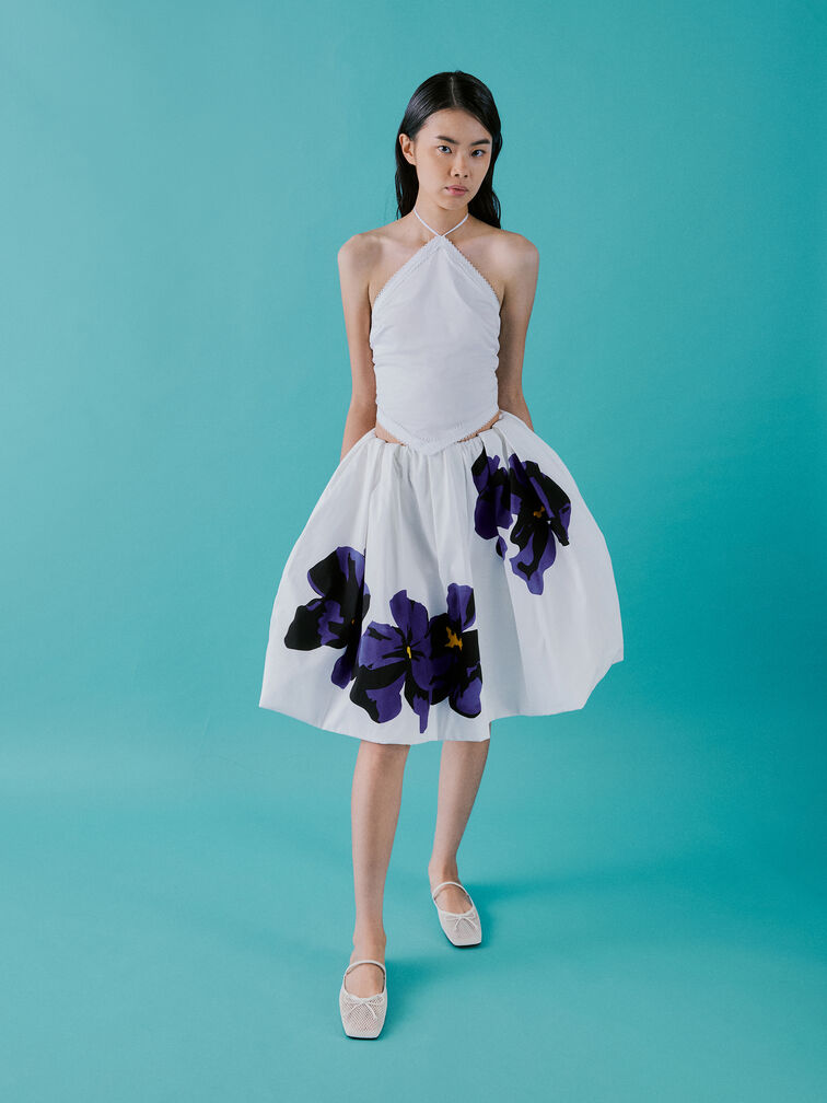 Mesh Bow Square-Toe Ballet Mules, White, hi-res