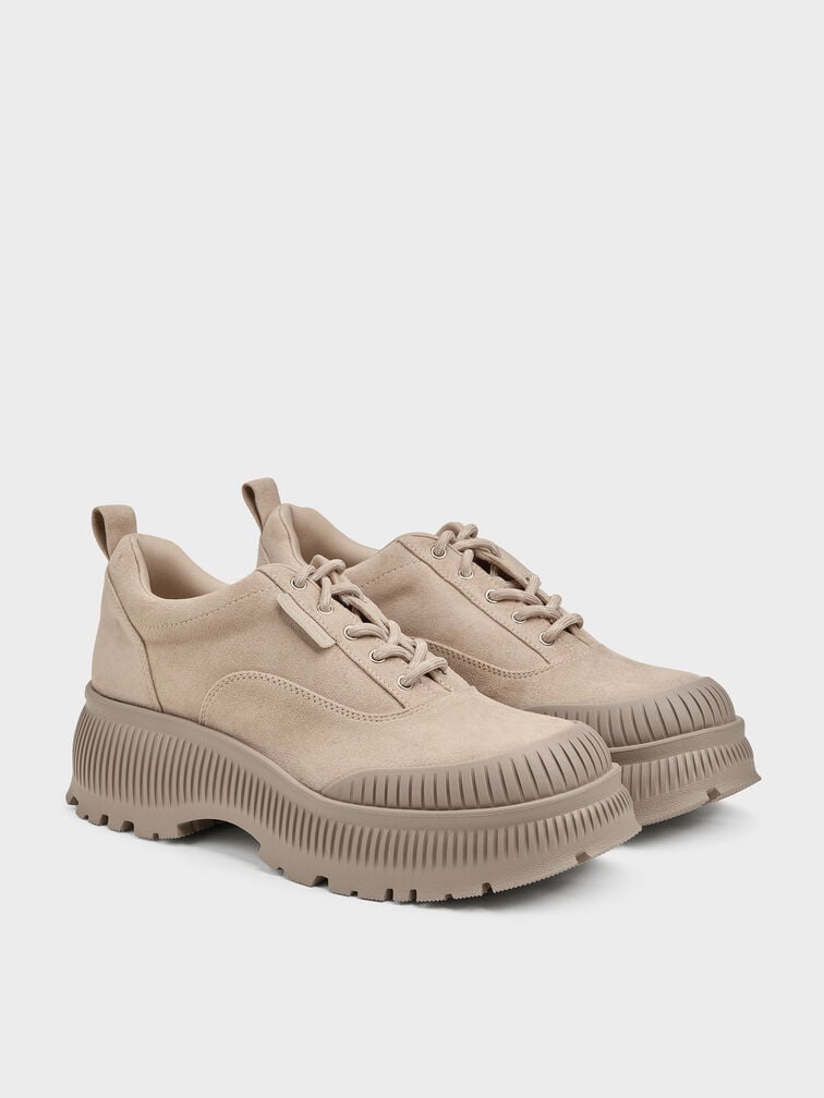 Darra Faux Suede Ridged-Sole Platform Sneakers, Beige, hi-res