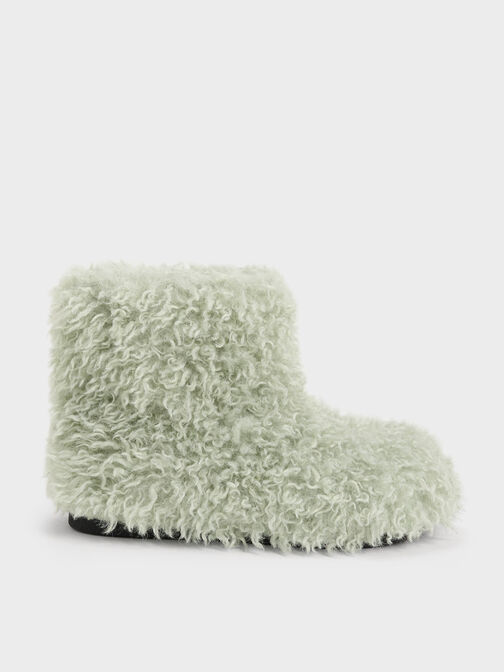 Furry Ankle Boots, Mint Green, hi-res