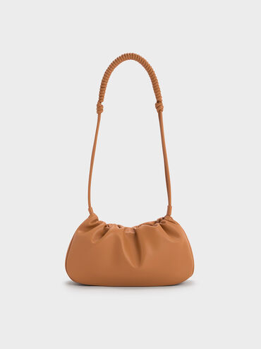 Lorelai Ruched Knotted-Strap Shoulder Bag, Russet Brown, hi-res