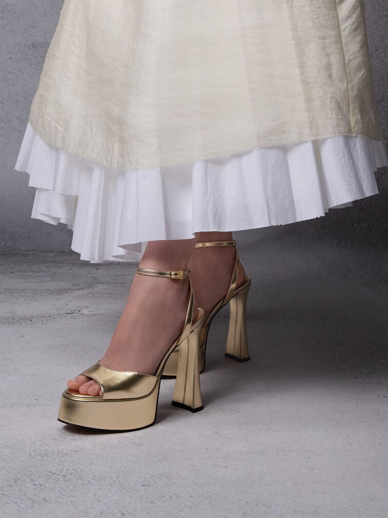 Michelle Metallic Leather Platform Sandals, Gold, hi-res