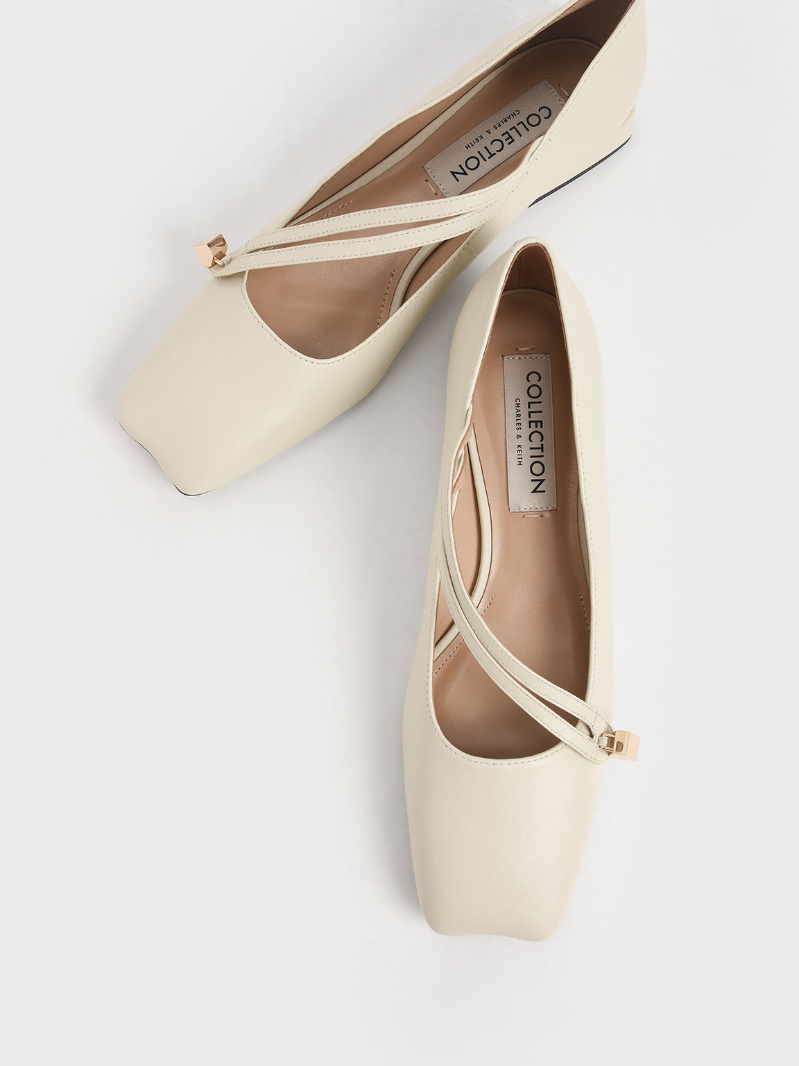 Leather Asymmetric Strap Ballerina Flats charles & keith