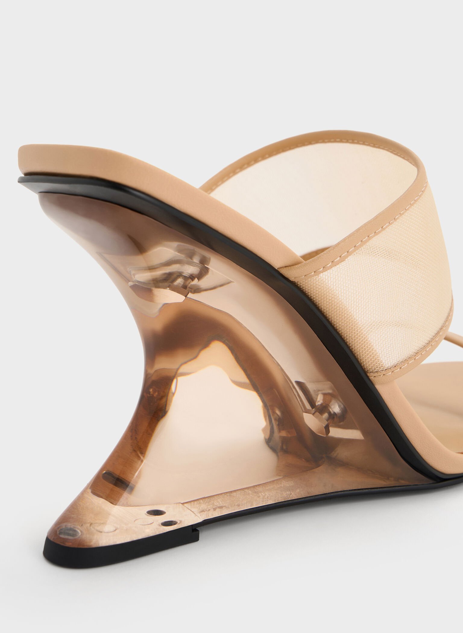 Mesh Sculptural-Heel Wedges, Nude, hi-res