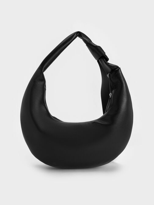 Toni Knotted Crescent Hobo Bag, Noir, hi-res