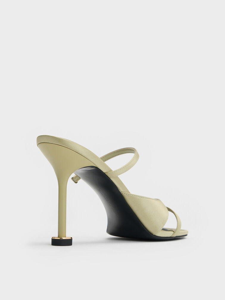 Recycled Polyester Crossover Sculptural-Heel Strappy Mules, Green, hi-res