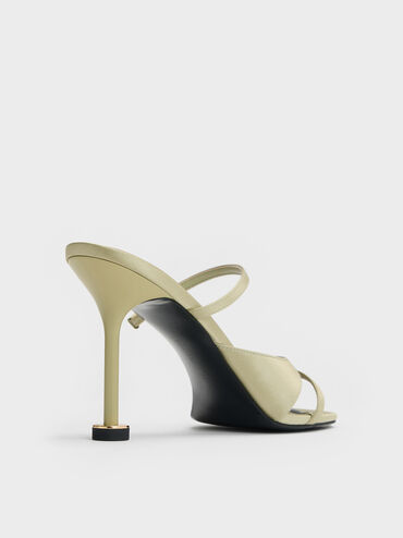 Wynn Recycled Polyester Crossover Sculptural-Heel Strappy Mules, Green, hi-res