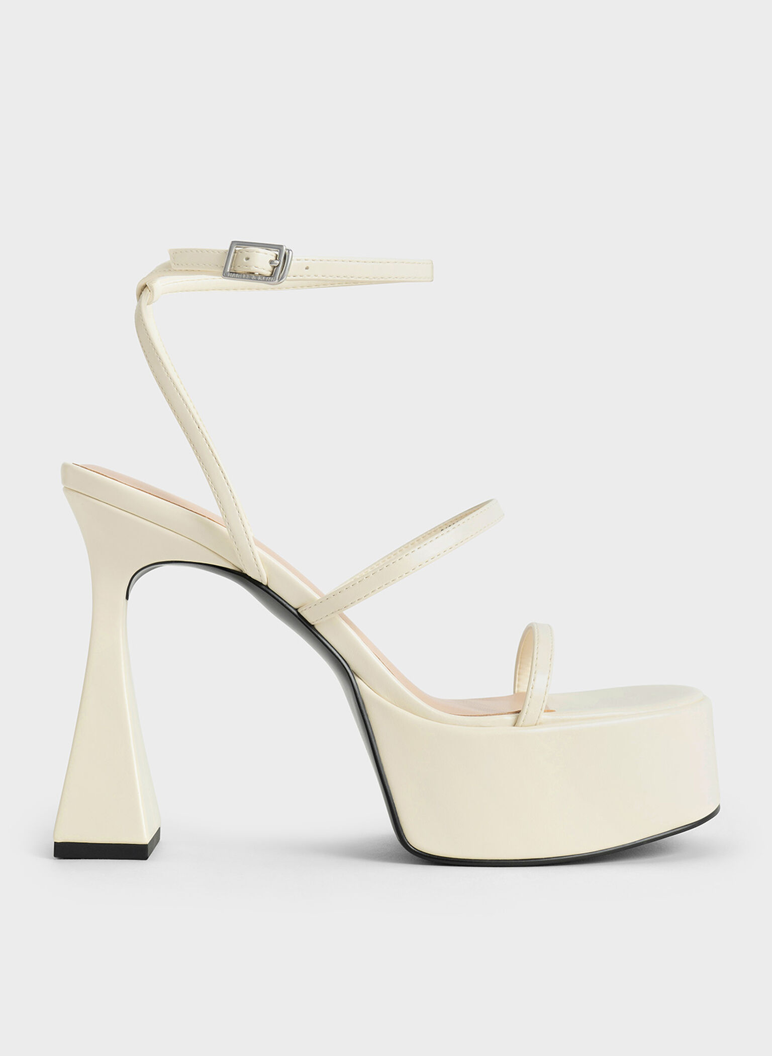 Strappy Sculptural-Heel Platform Sandals, Cream, hi-res