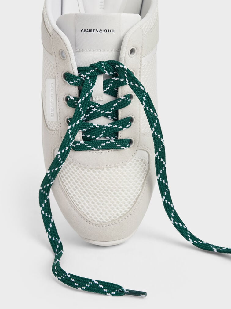 Mesh Patterned-Lace Slip-On Sneakers, White, hi-res