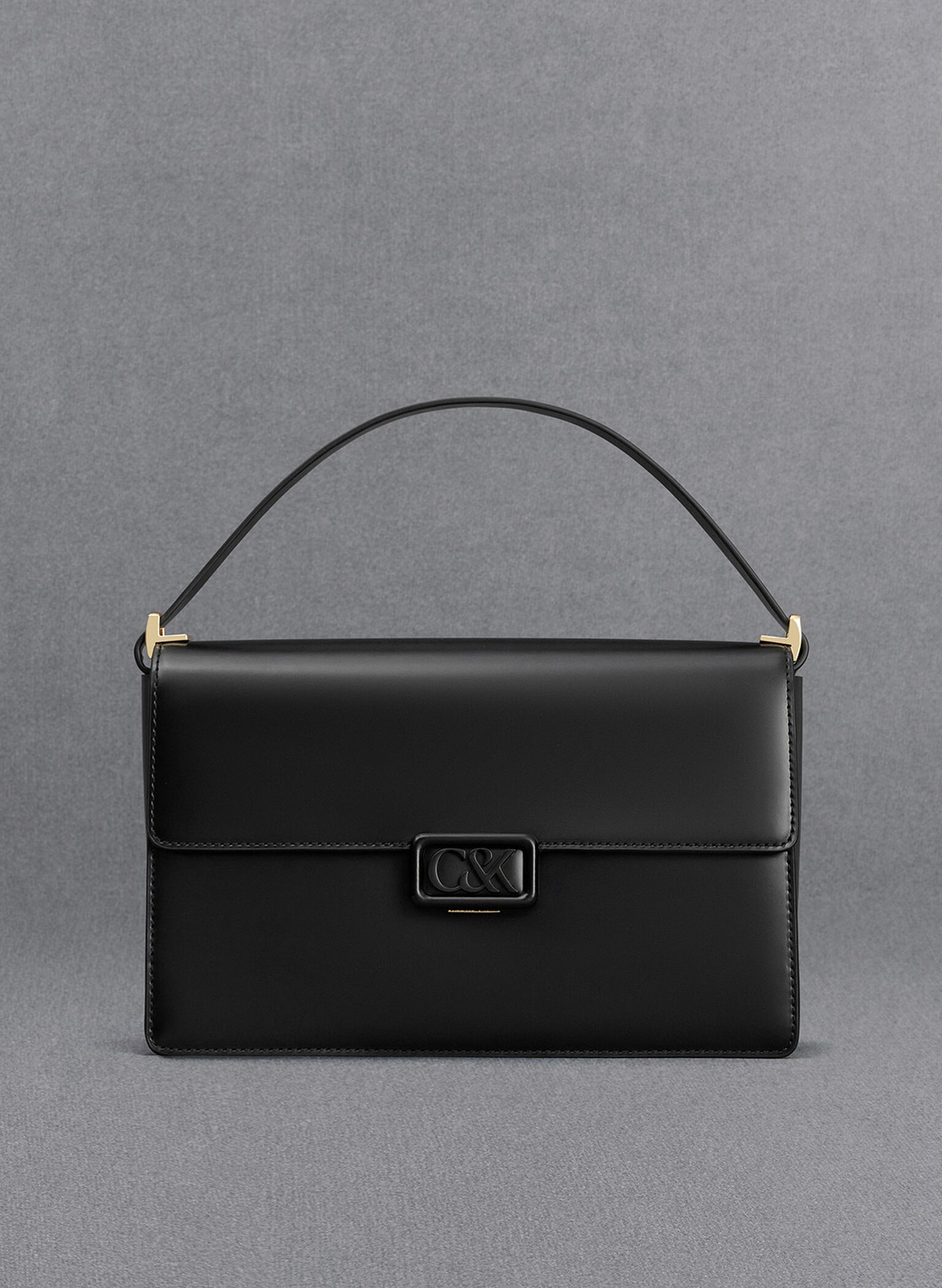 Leather Shoulder Bag, Black, hi-res