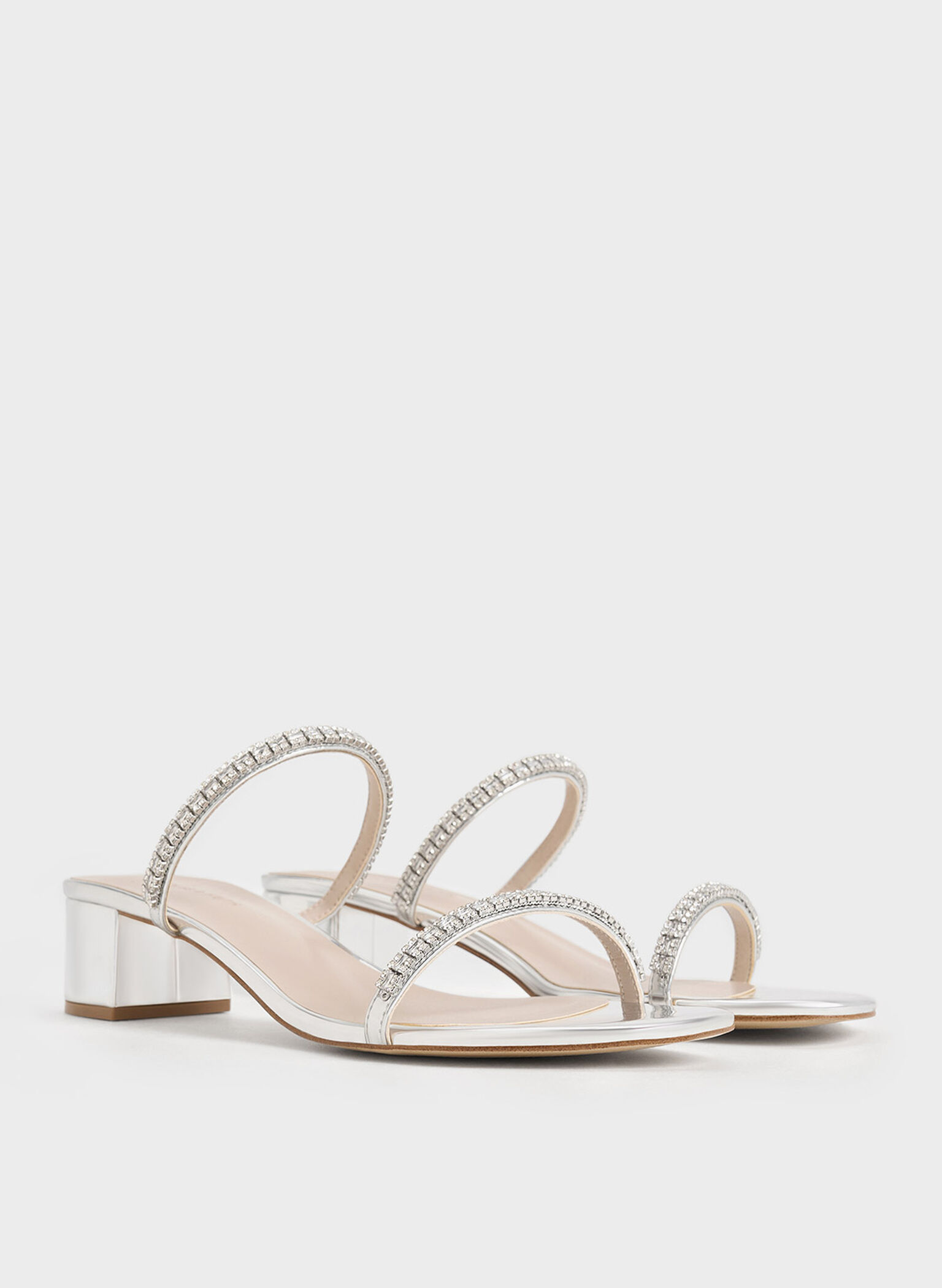 Ambrosia Metallic Gem-Embellished Mules, Silver, hi-res
