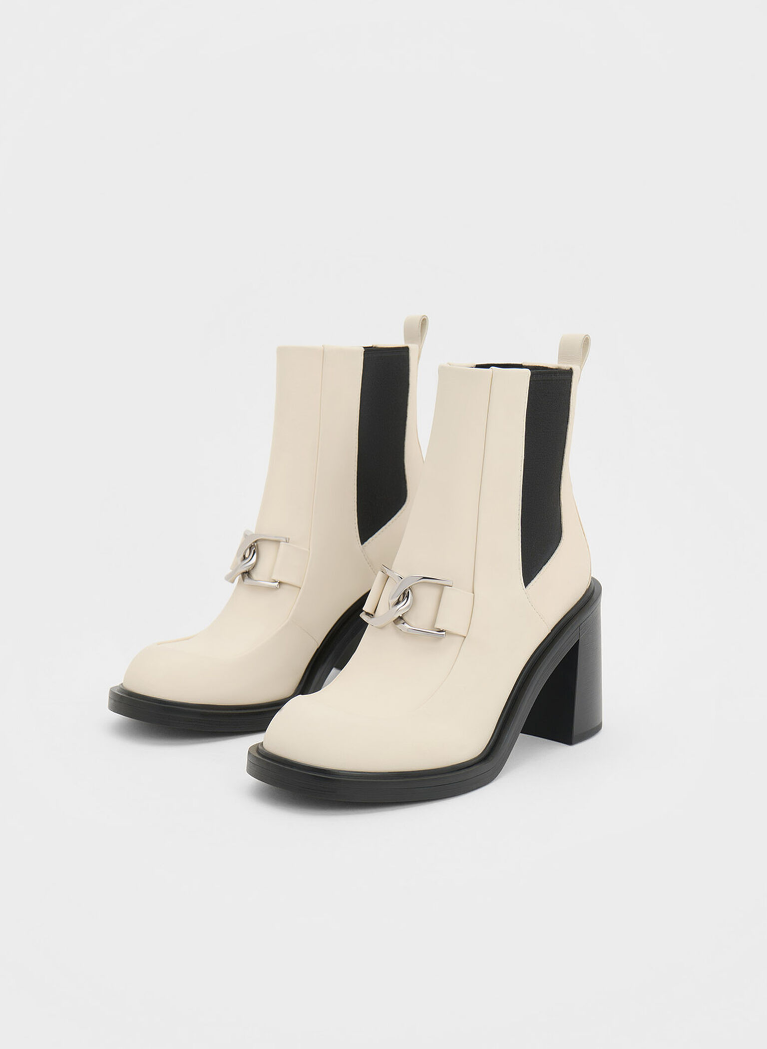 Gabine Block Heel Ankle Boots, Chalk, hi-res