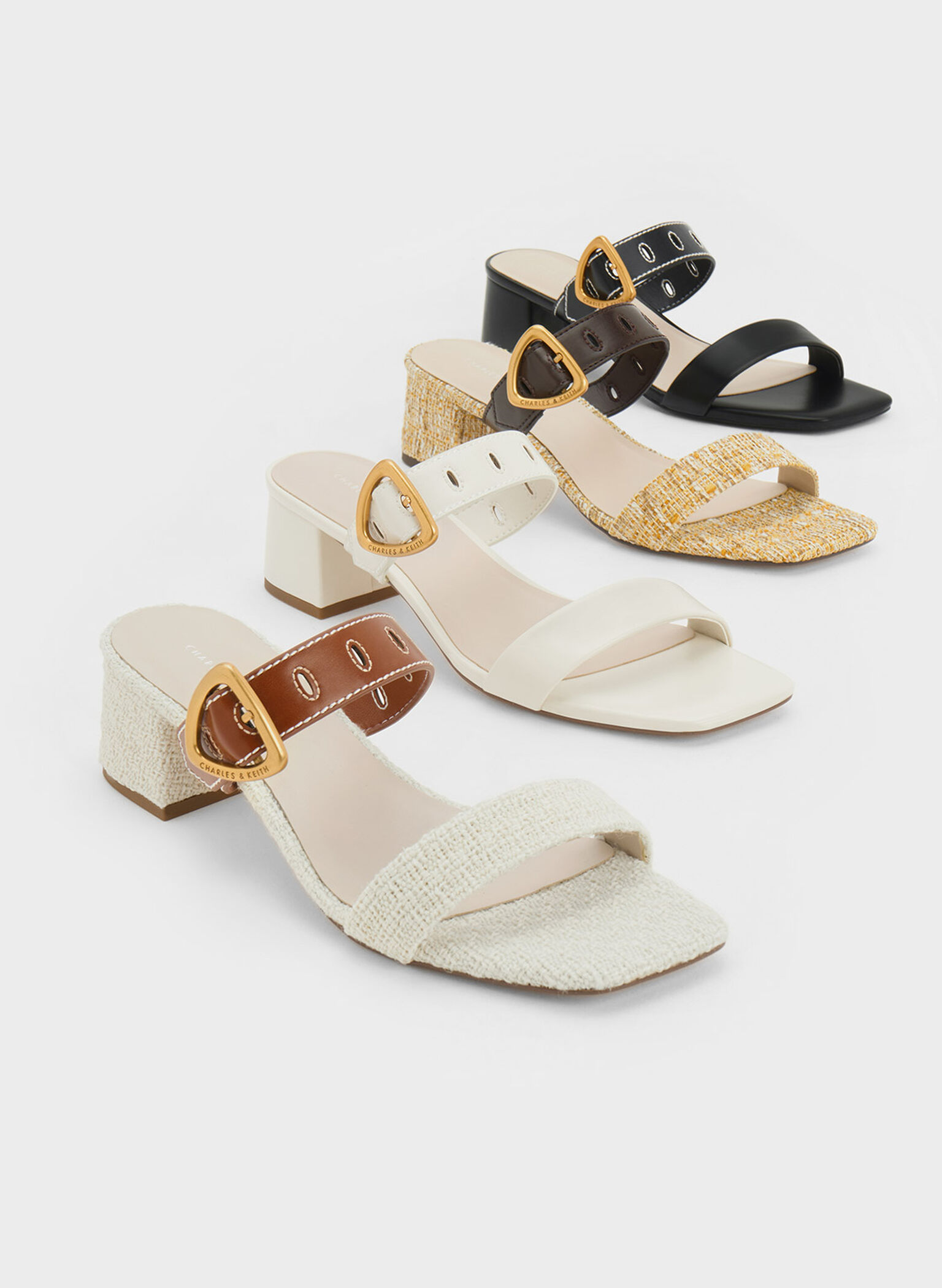 Sepphe Metallic Buckle Heeled Mules, Black, hi-res