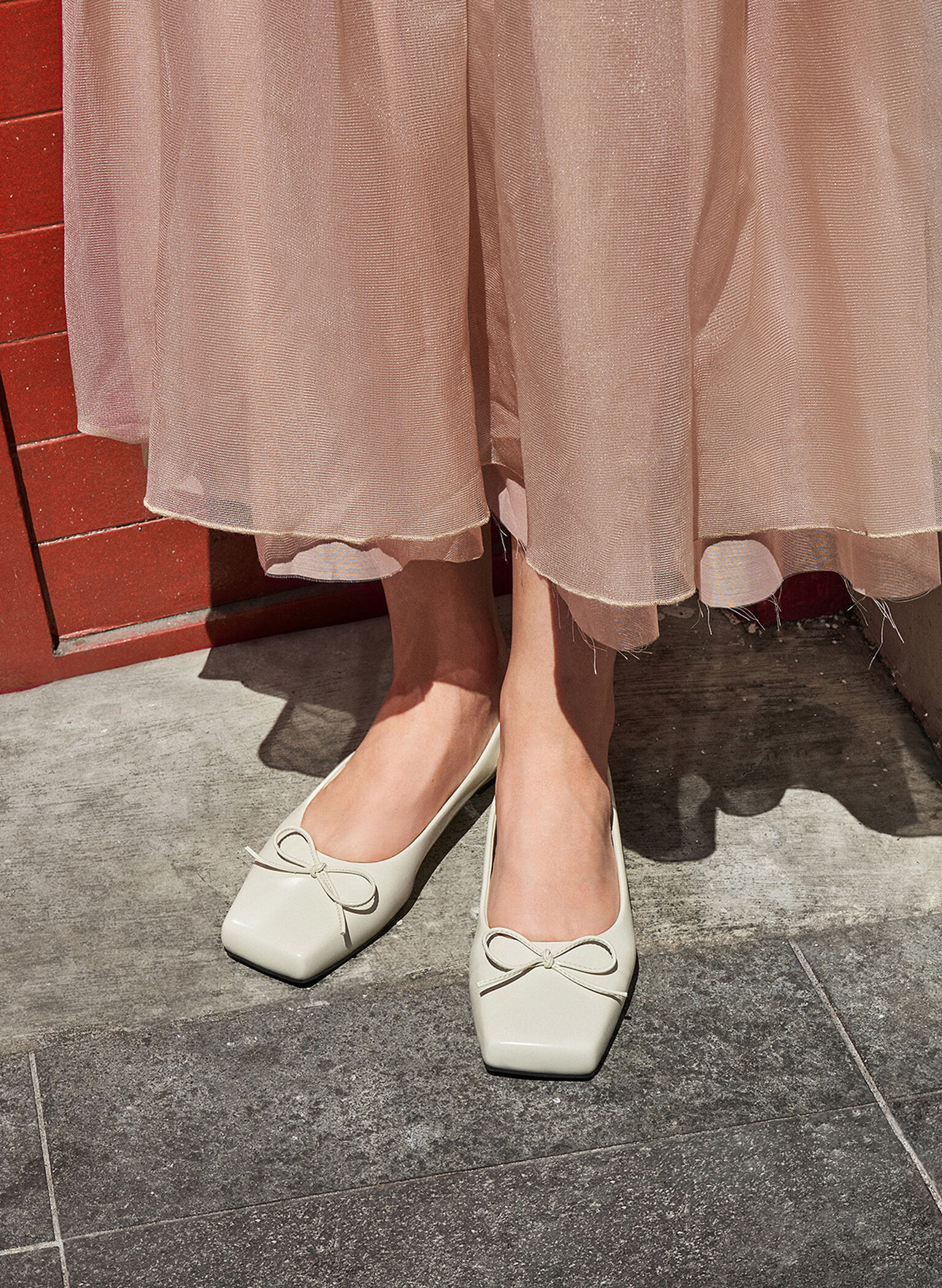 Square-Toe Bow Ballet Flats, Chalk, hi-res
