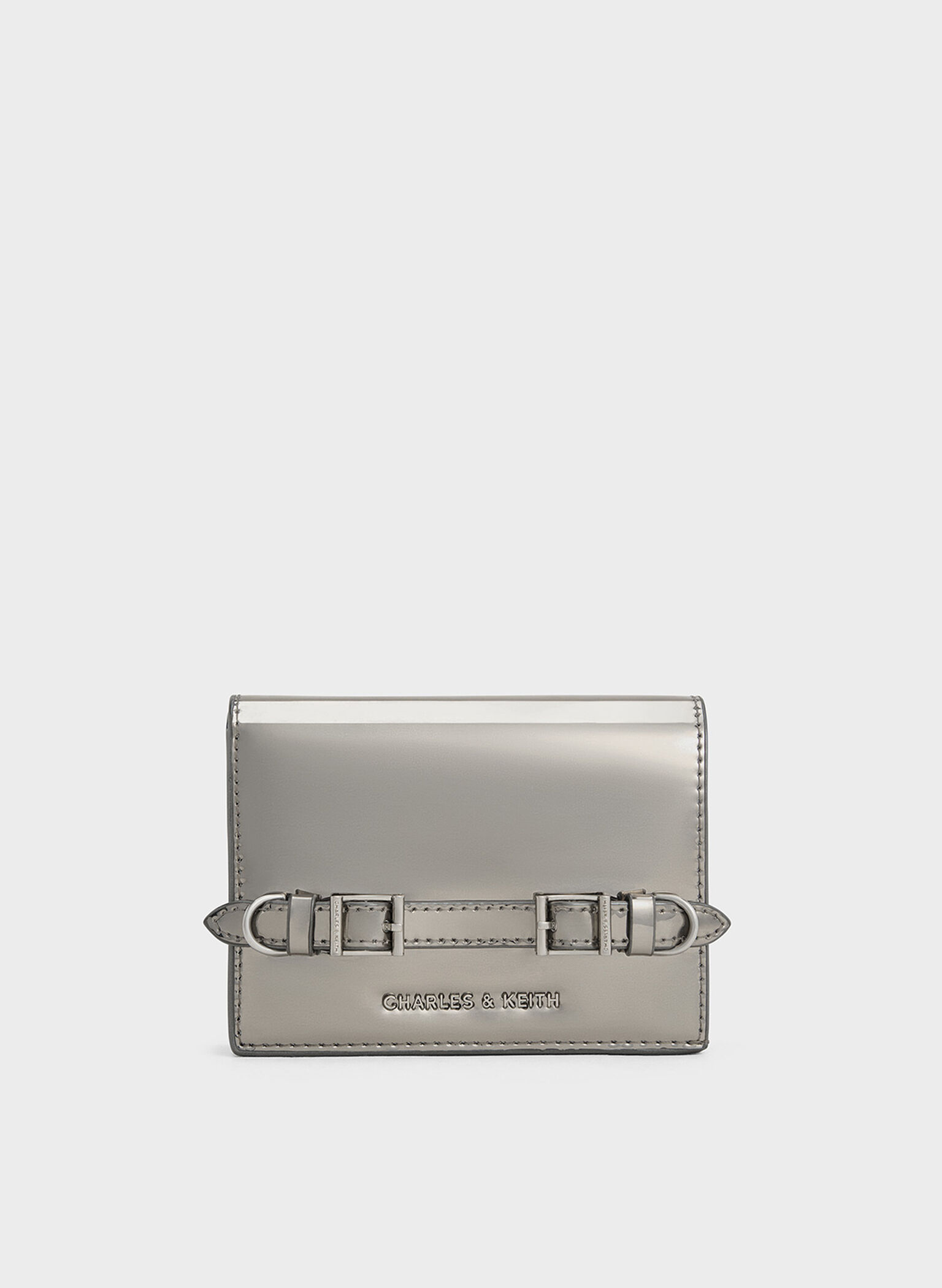 Sloane Metallic Chain-Handle Wallet, Pewter, hi-res