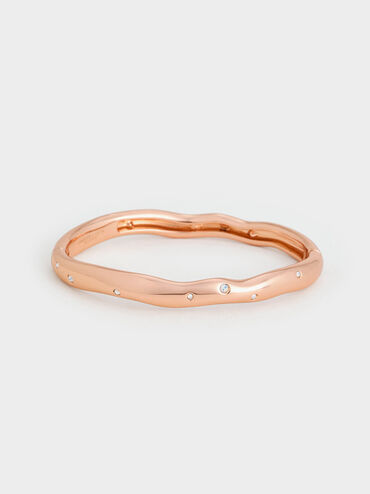 Ottilie Crystal Sculptural Bangle, Rose Gold, hi-res