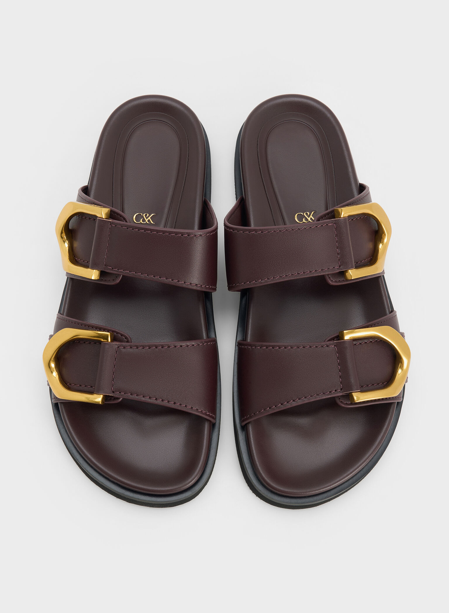Gabine Buckled Leather Slides, Plum, hi-res