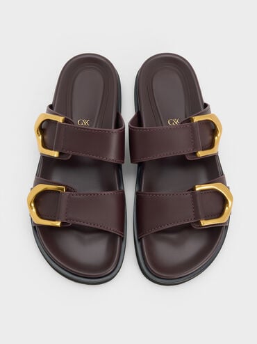 Gabine Buckled Leather Slides, Plum, hi-res