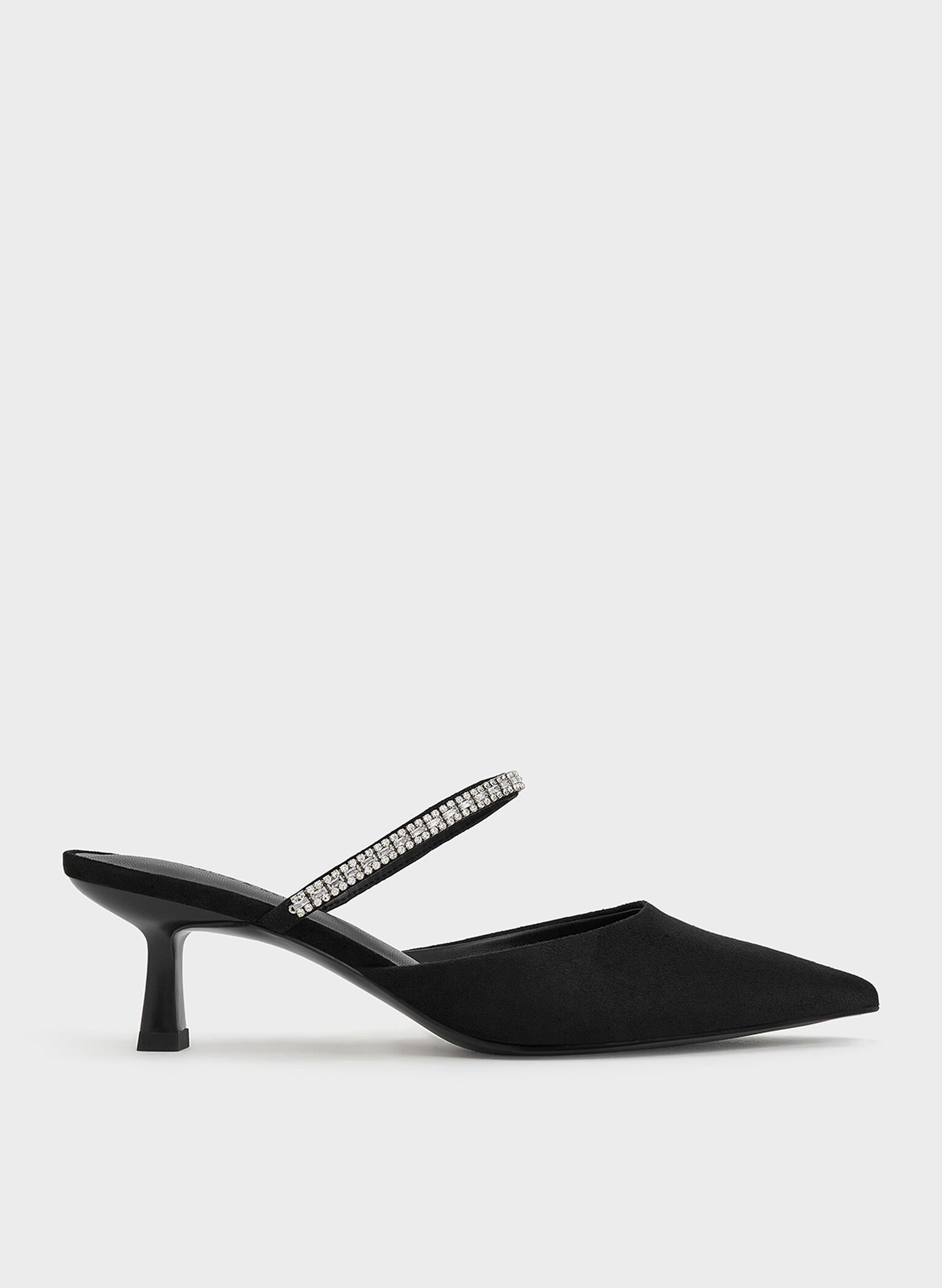 Ambrosia Textured Gem-Embellished Pointed-Toe Mules, Black Textured, hi-res