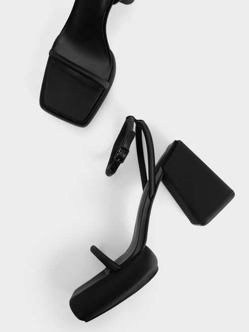 Lucile Satin Platform Sandals, Black, hi-res