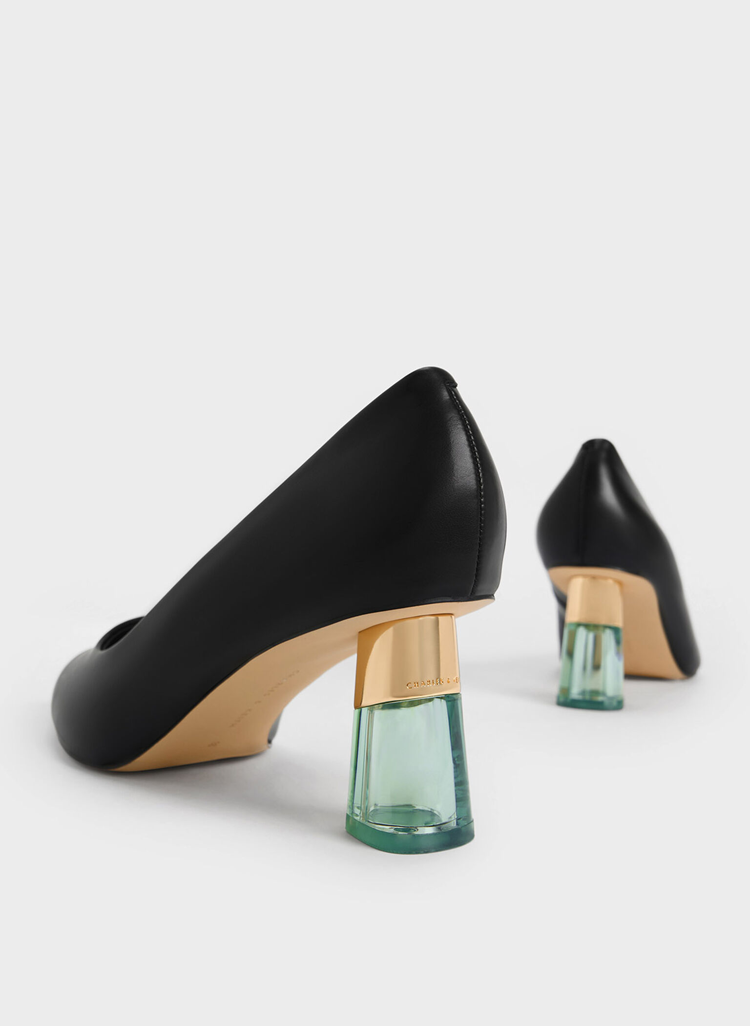 Oleana Metallic-Accent Clear Heel Pumps, Black, hi-res