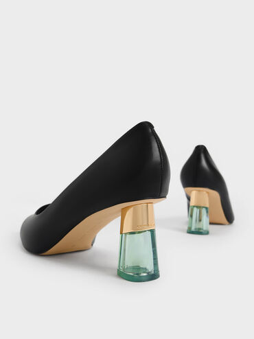 Oleana Metallic-Accent Clear Heel Pumps, Black, hi-res