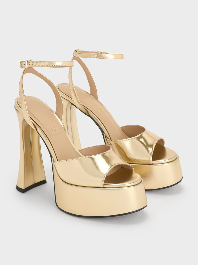 Michelle Metallic Leather Platform Sandals, Gold, hi-res