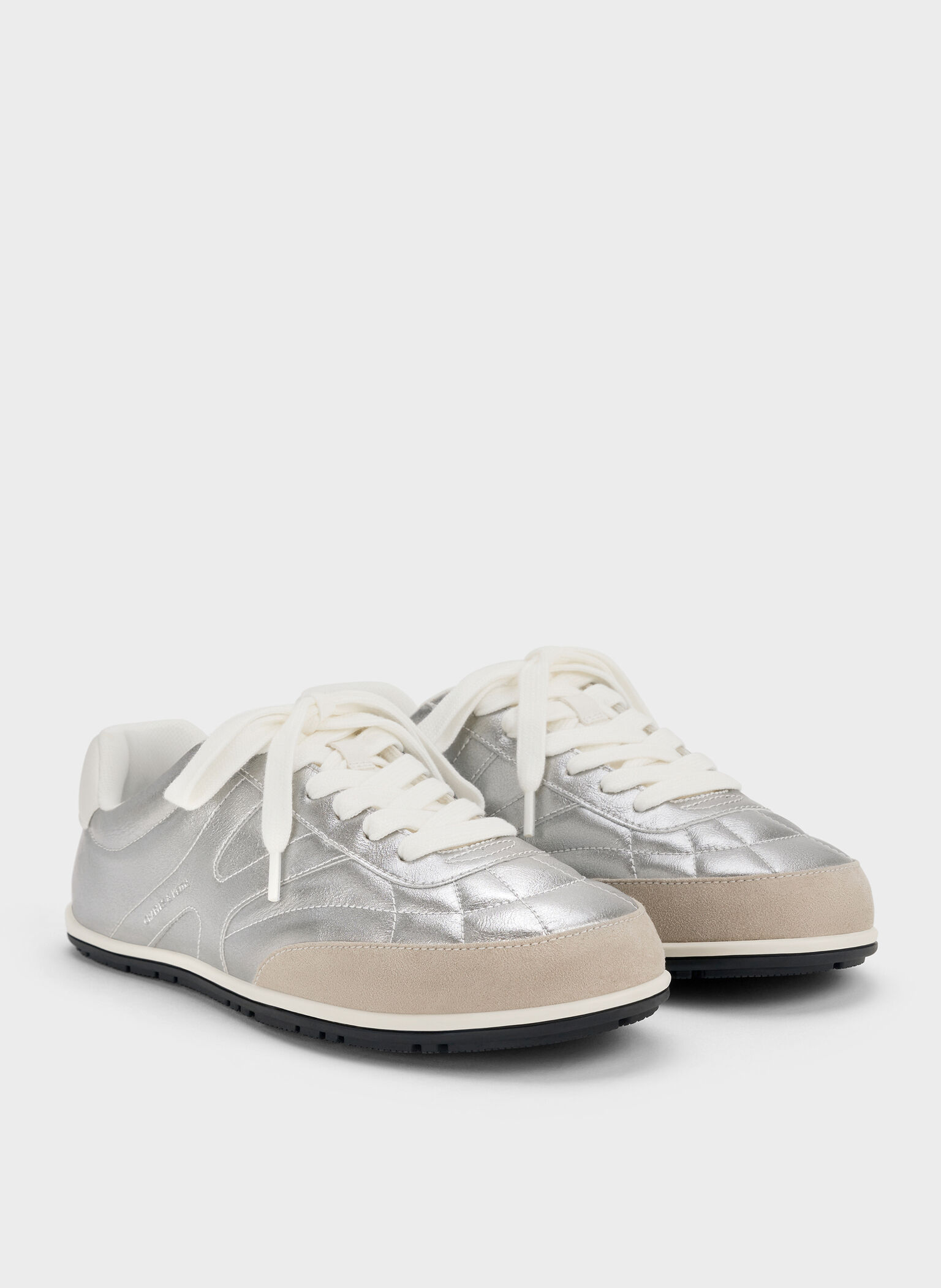 Metallic Low-Top Sneakers, Silver, hi-res