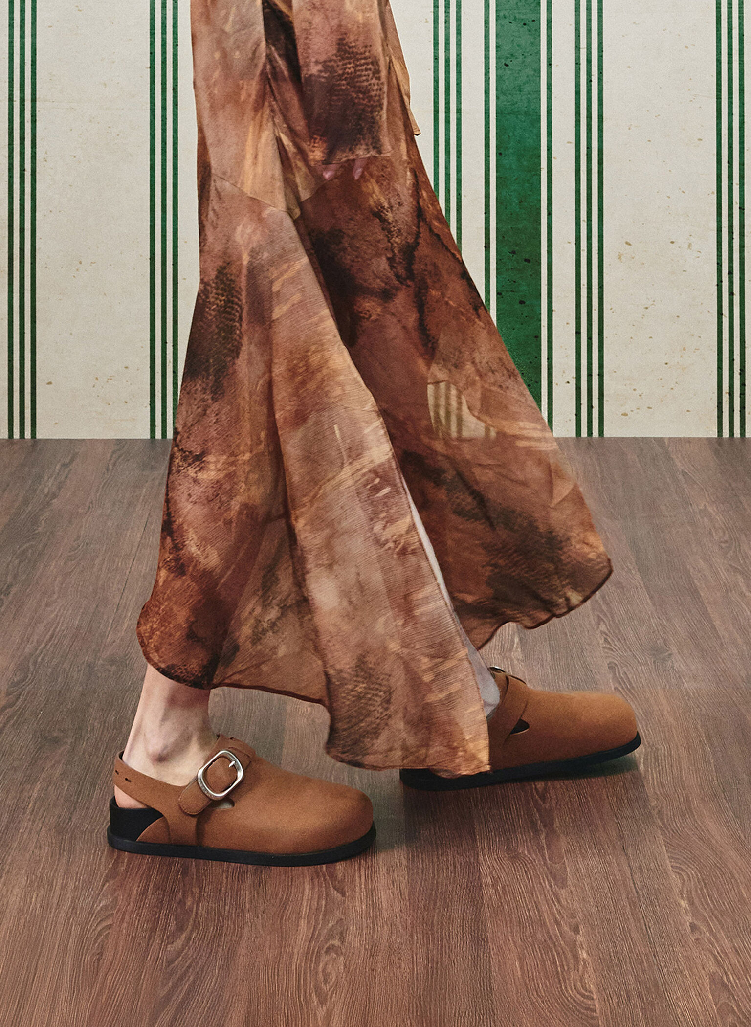 Suede Buckled Slingback Mules, Brown, hi-res