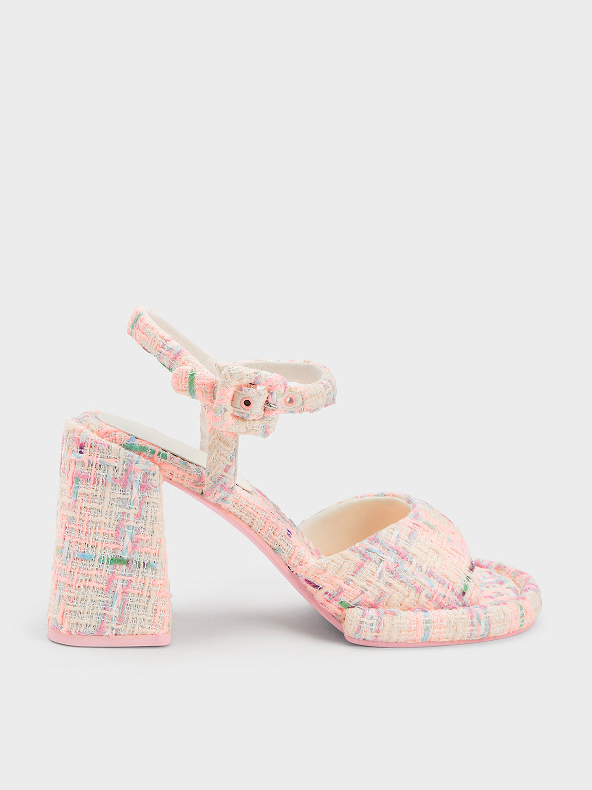 Sinead Tweed Trapeze Heel Buckled Sandals - Multi, Charles & Keith