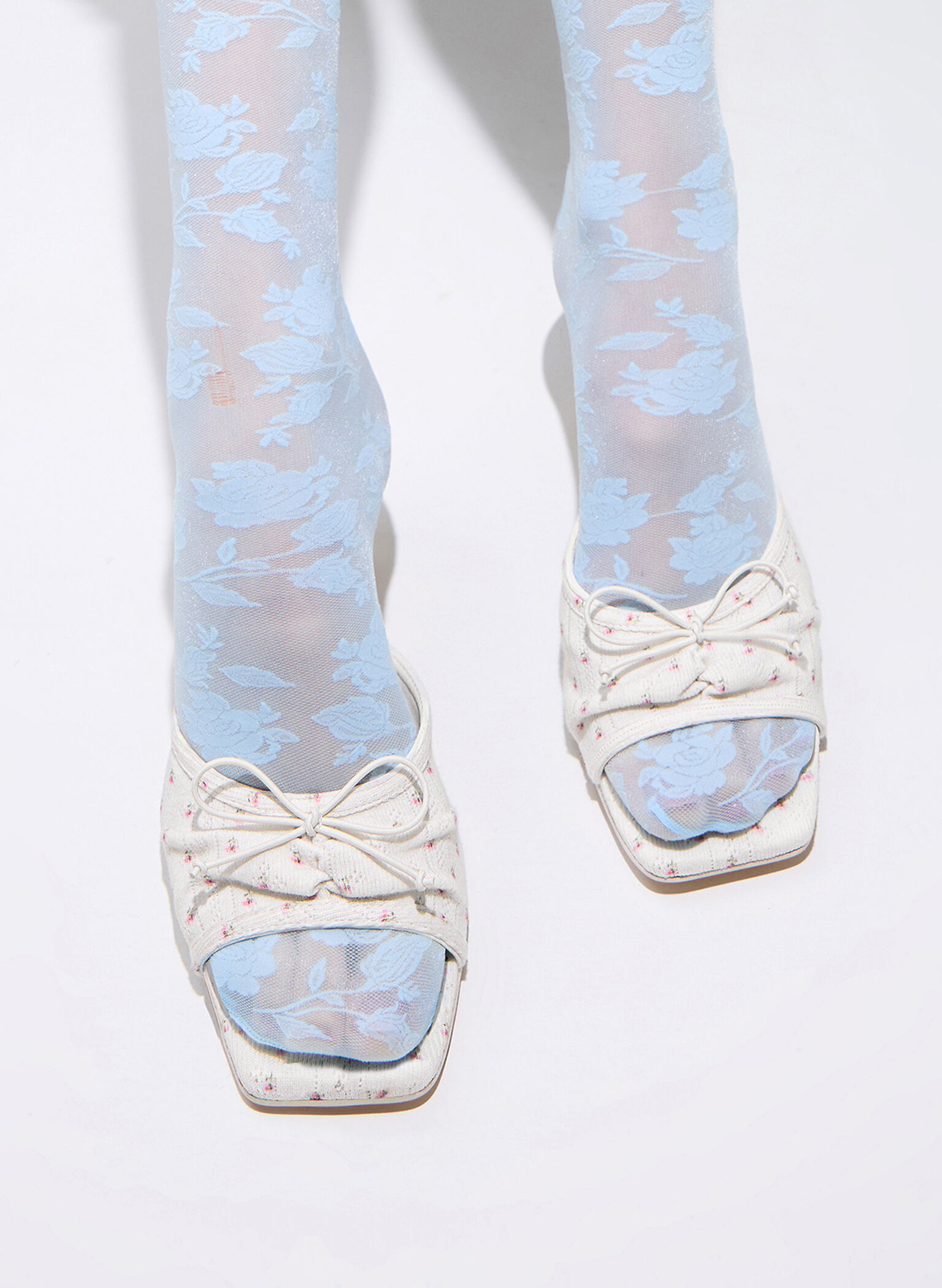Floral-Print Ruched Bow Heeled Mules, Multi, hi-res