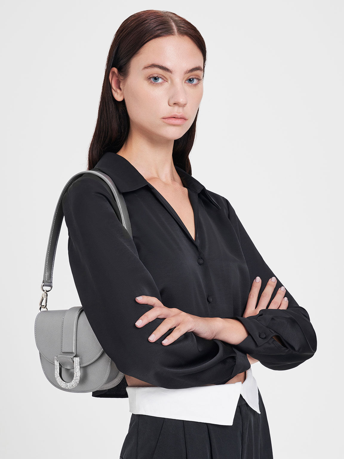 Charles and keith cheap pewter bag