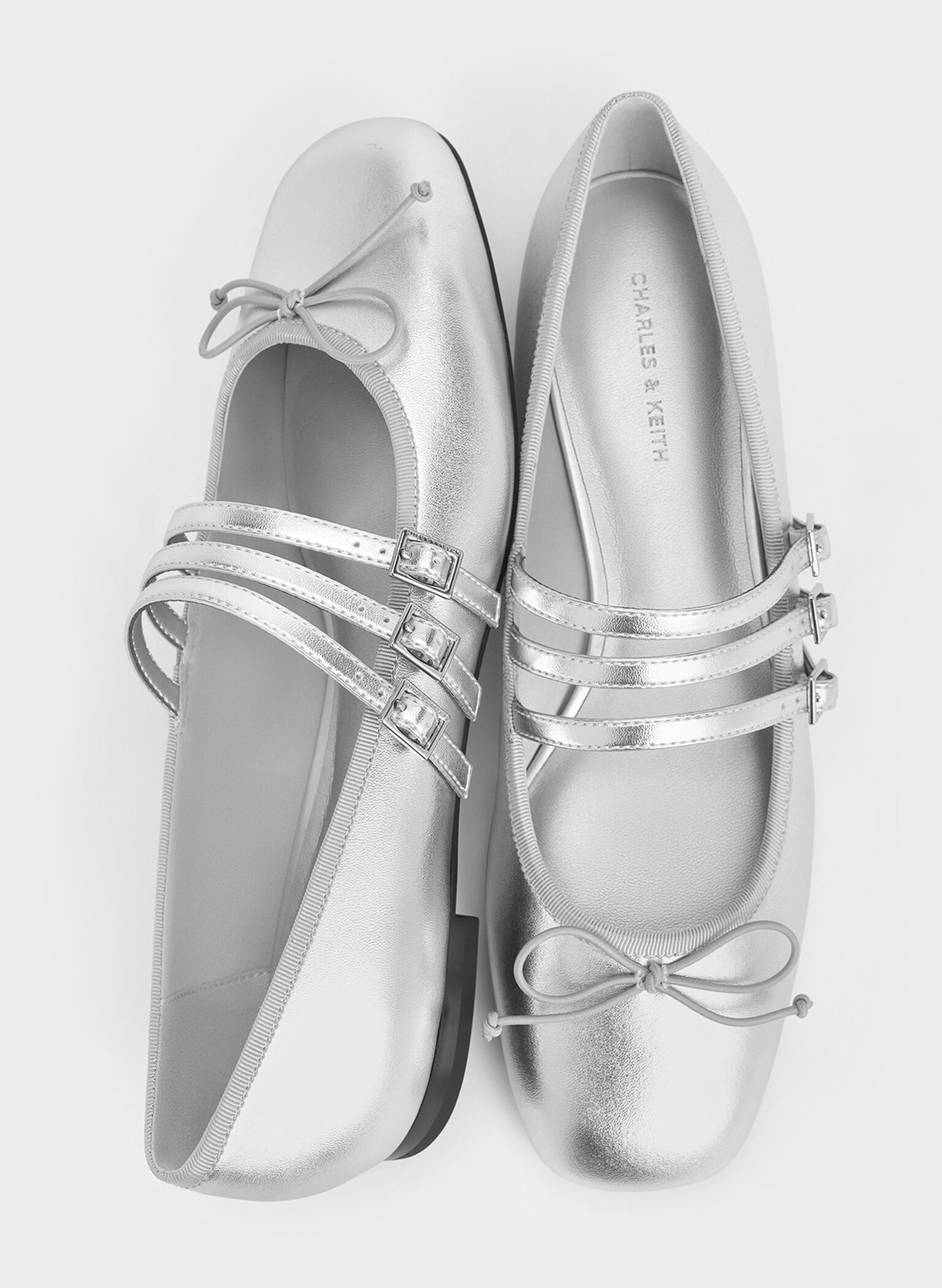 Metallic Triple-Strap Mary Janes, Silver, hi-res
