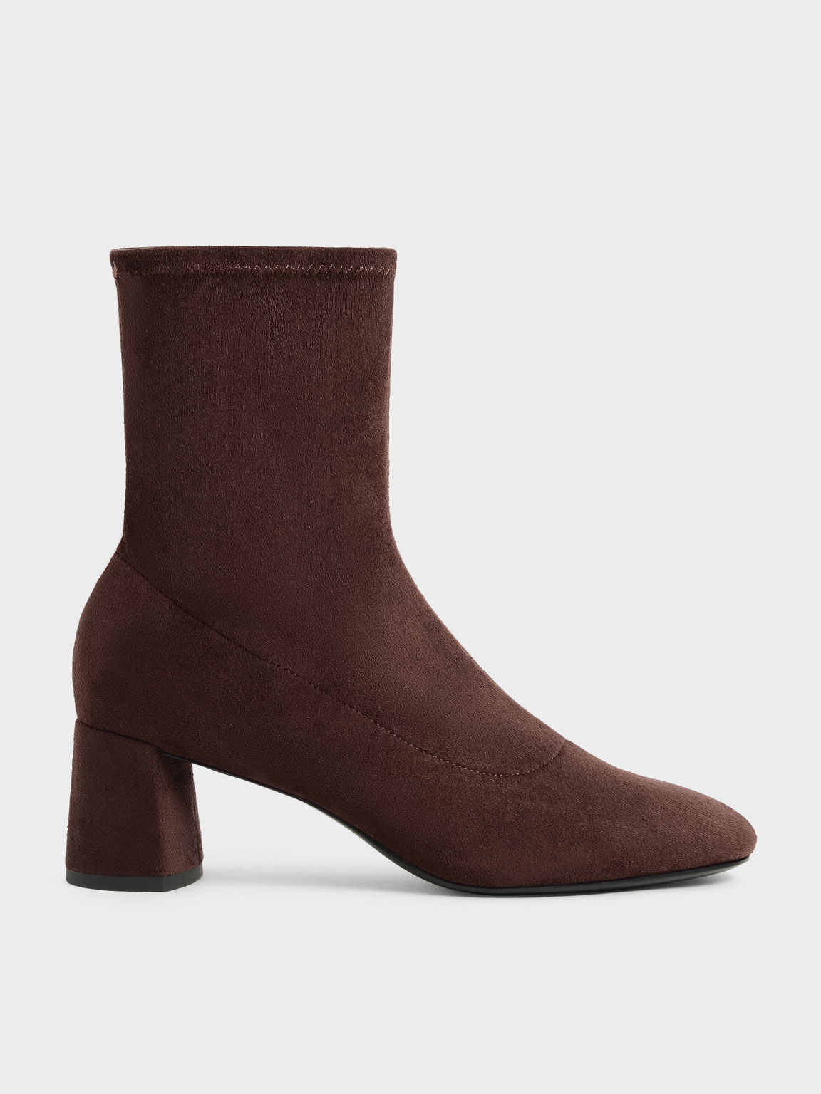Textured Stitch-Trim Ankle Boots, Dark Brown, hi-res