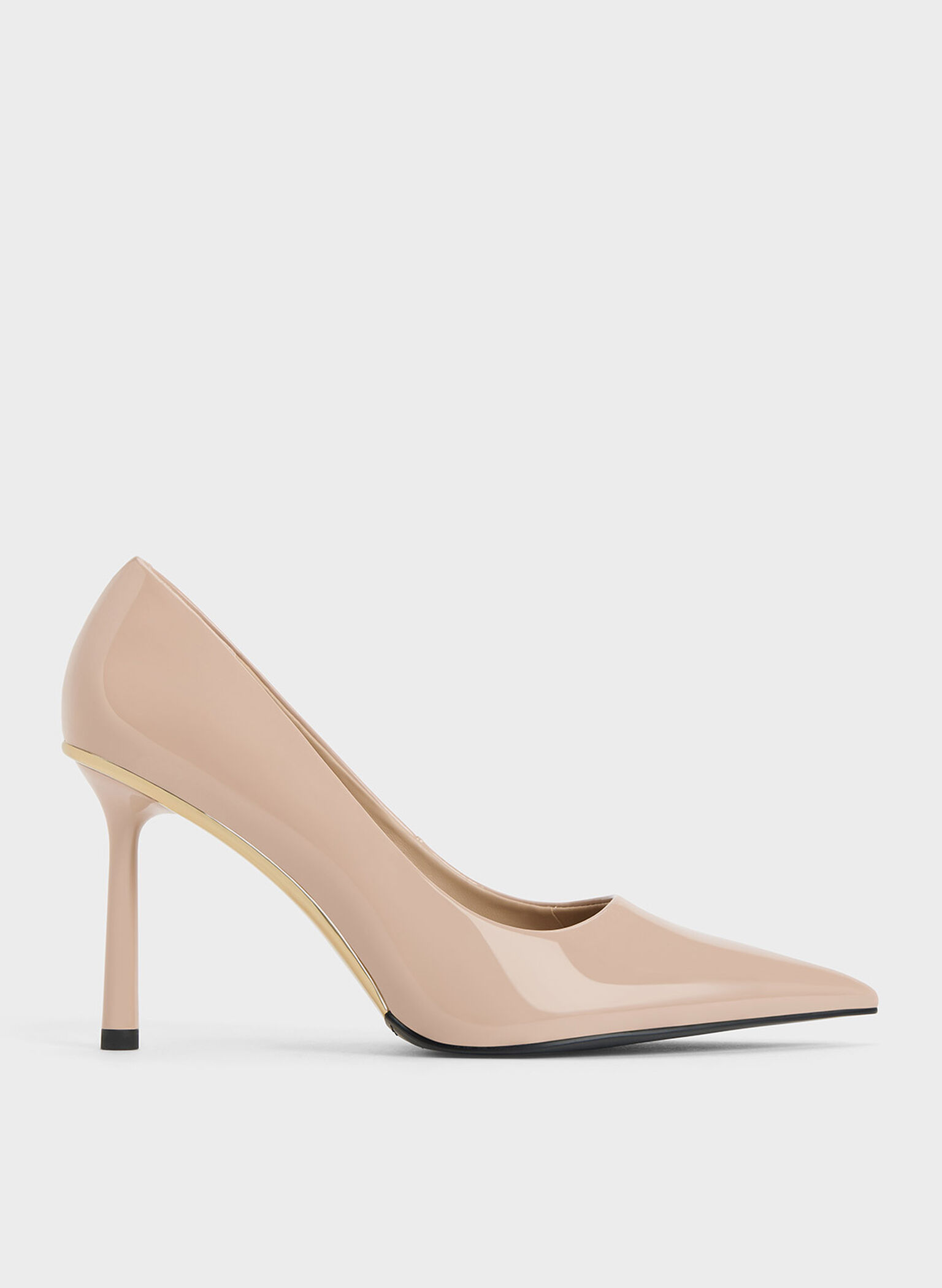 Patent Pointed-Toe Stiletto Heels, Nude, hi-res
