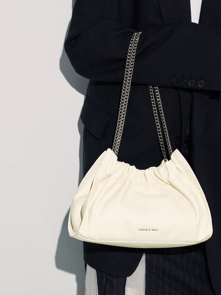 Cyrus Slouchy Chain-Handle Bag, Cream, hi-res