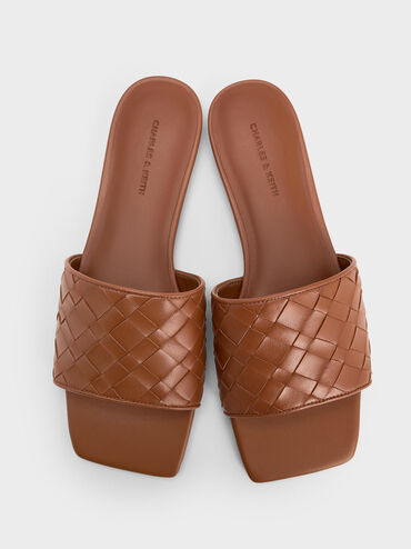Woven Slide Sandals, Brown, hi-res