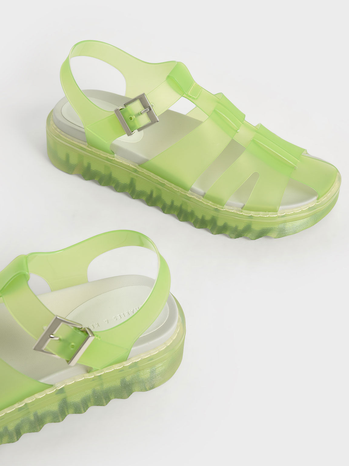 Translucent Caged Sandals, Green, hi-res