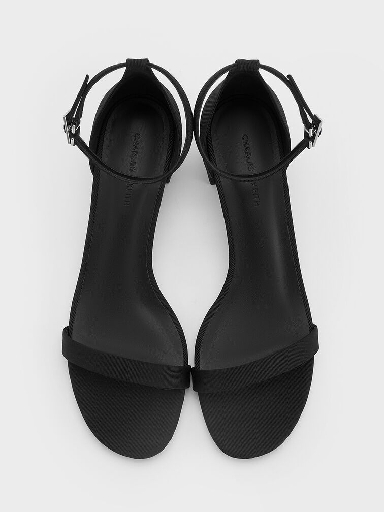 Grosgrain Block-Heel Ankle-Strap Sandals, Black Textured, hi-res